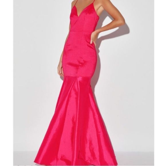 Lulus Bright Pink Fitted & Flare Barbiecore Maxi Dress Size M - Picture 2 of 9